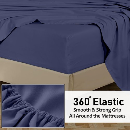 RUVANTI 100% Cotton Fitted Sheet Full Size Only - Crispy Cooling Percale Sheet - Breathable & Durable - Deep Pocket 16 Inches (Fits up to 18") - Deep Navy - 1 Piece