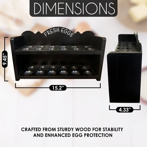 Wild AF Black Premium Pine Wooden Egg Holder 2-Tier Durable 24-Egg Storage Solution Ideal for Modern and Rustic Kitchen Fresh Eggs