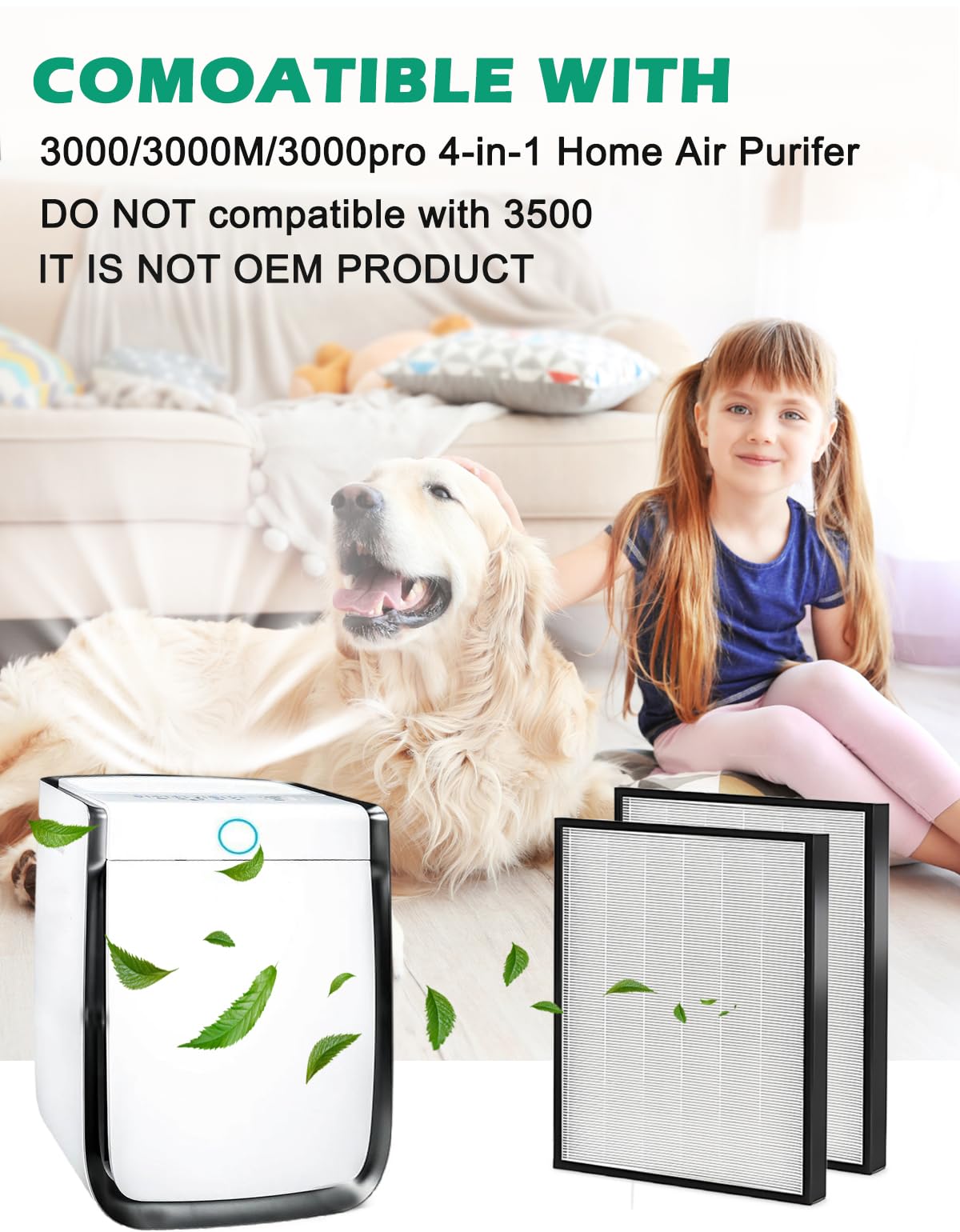 2 Pack AD 3000 Replacement Filters Compatible with 3000,3000M,3000 Pro Air Purifier, 3000 Replacement Part Accessory, NOT Compatible with 3500