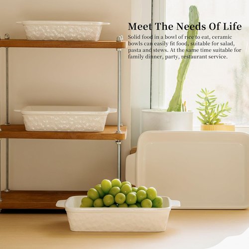 Dafuceramic Casserole Dishes - Set of 4 Rectangular Ceramic Bakeware with Handles | White for Oven Baking