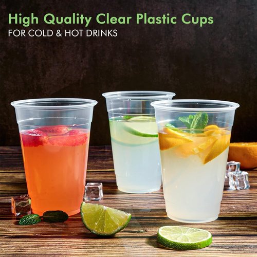 FOCUSLINE 16 oz Clear Plastic Cups - 300 Pack Disposable Drinking Cups for Water, Juice & More