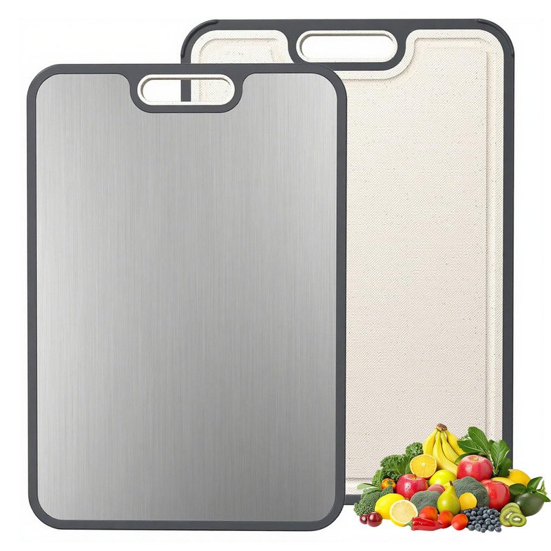Cutting Board for Kitchen, Cutting Board Double Sided Food Grade, Pure Titanium and Wheat Straw PP Non-slip durable and easy to clean (Large)
