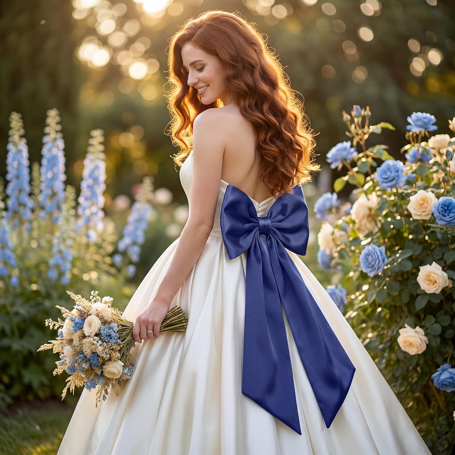 Suncalla Large Satin Navy Blue Bow Decorations - 3 Pcs | Perfect for Weddings, Birthdays, & Parties