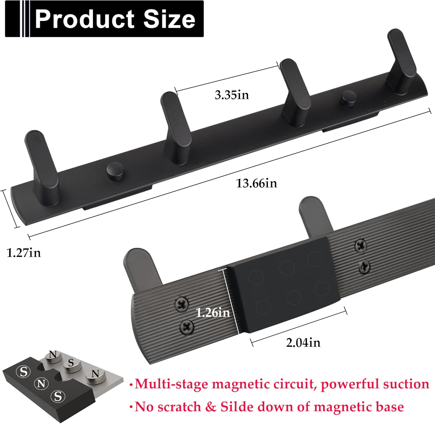 ULIBERMAGNET Magnetic Hooks - Heavy Duty Magnetic Hanger for Coats, Towels & Bags | Matte Black, 4 Hooks