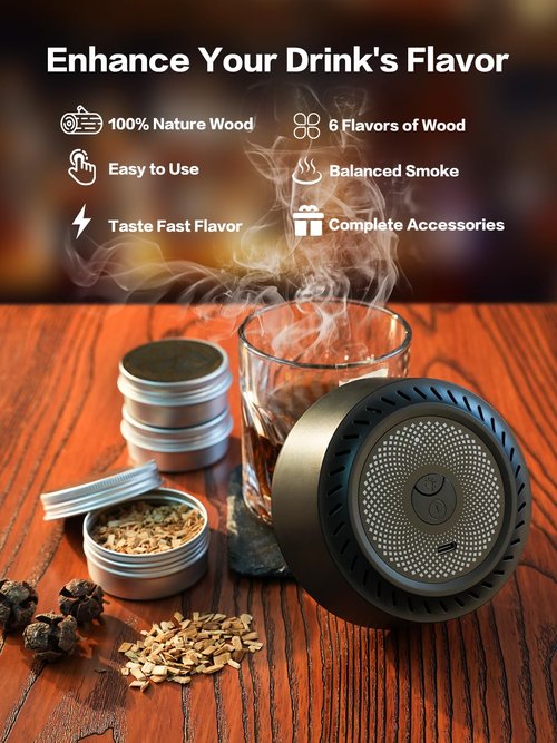 Nonlet Electric Whiskey Smoker Kit, Drink Smoker Kit with Auto-Cycling Lights, Rechargeable Old Fashioned Smoker Kit with 6 Wood Chips, No Butane Needed, Cocktail Bourbon Gifts for Men, Dad, Husband