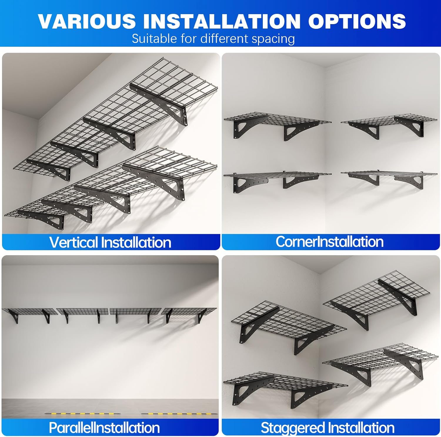 Sturdy Garage Wall Shelving by [Brand Name] - Heavy Duty 2-Pack Storage Rack | 70.86” x 23.6” | Black