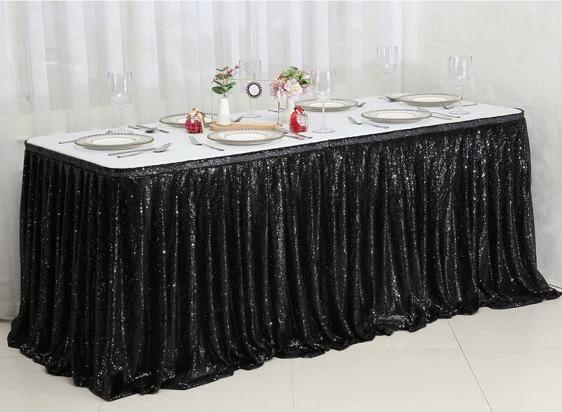 Poise3EHome 14ft Sequin Table Skirt, Rose Gold Table Skirt for Rectangle/Round/Square Tables for Party Wedding Birthday Christmas