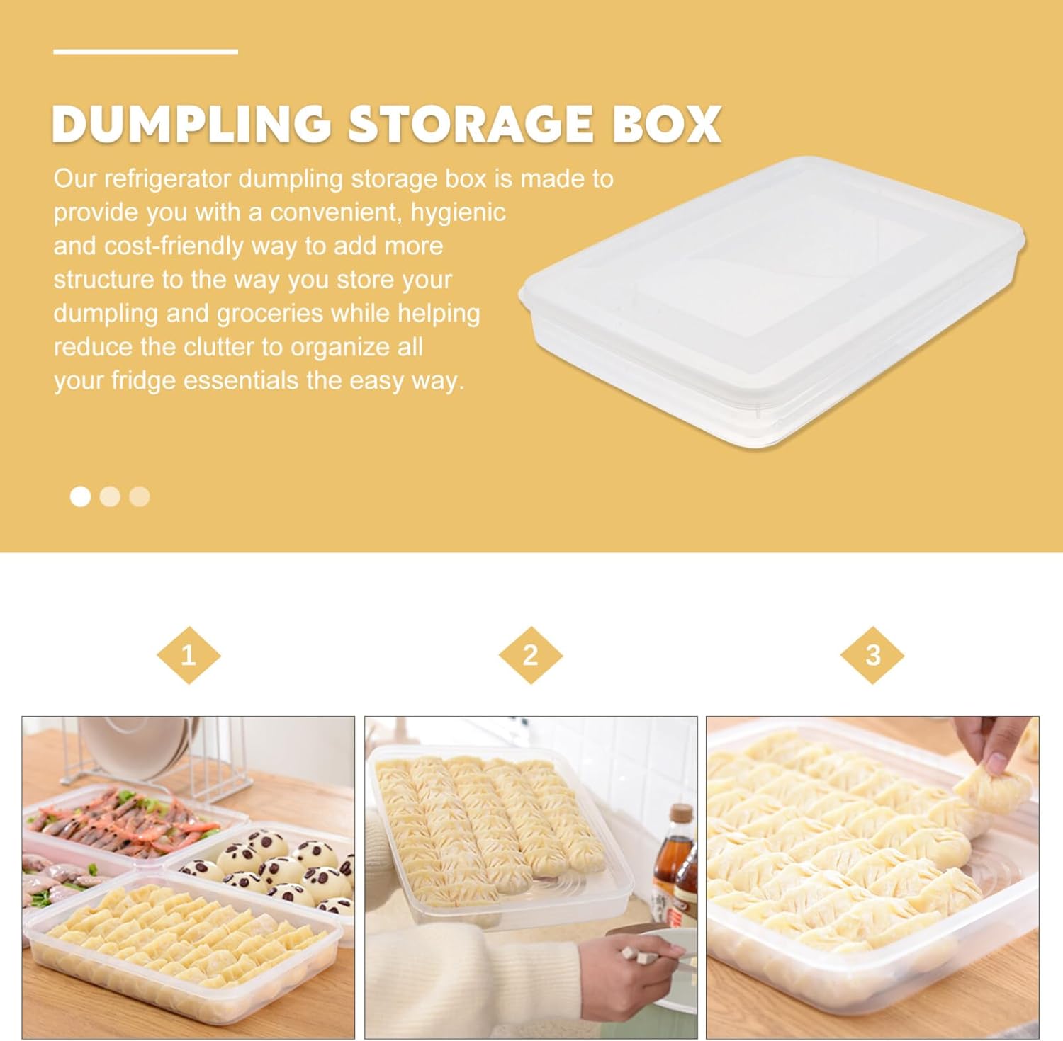 Uonlytech Large Airtight Dumpling Box - Clear Veggie Tray with Lid | Refrigerator Egg Storage Container