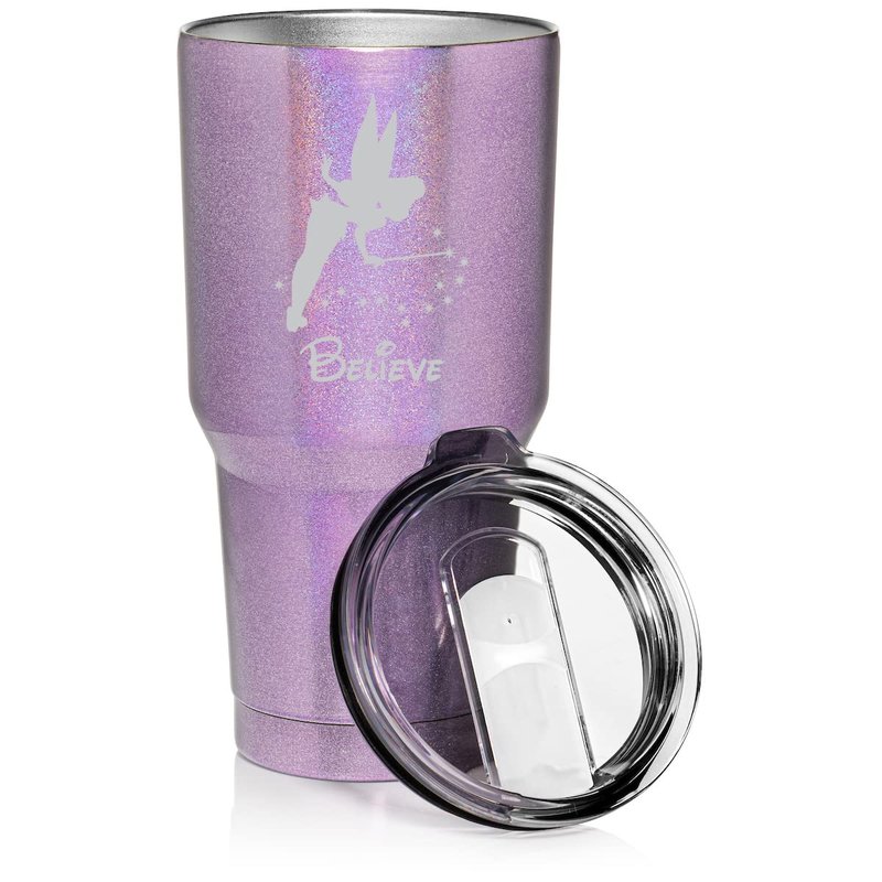 30 oz Tumbler Stainless Steel Vacuum Insulated Travel Mug Cup Fairy Believe (Purple Glitter)