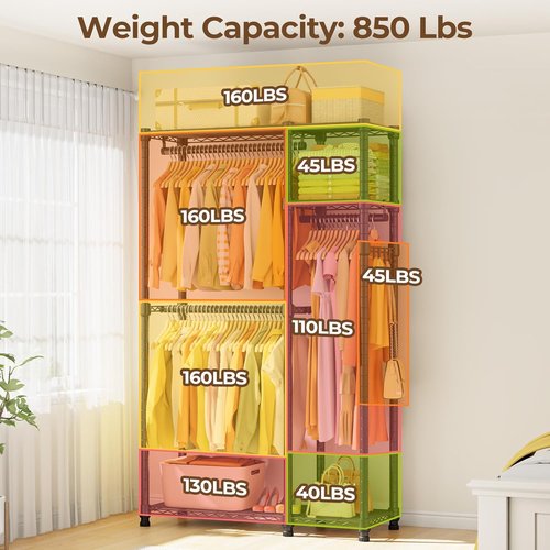 HYSEYY Heavy Duty Portable Closet - Adjustable Garment Rack with 4 Hanging Rods & Shelves | 73.6" L x 17.3" W x 76.4" H (Gray)