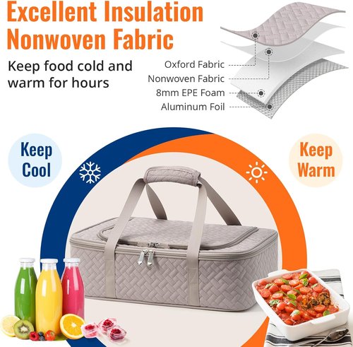 Insulated Casserole Carrier - Portable Hot/Cold Food Holder for Parties & Travel | Fits 9" x 13" Dish (Grey)