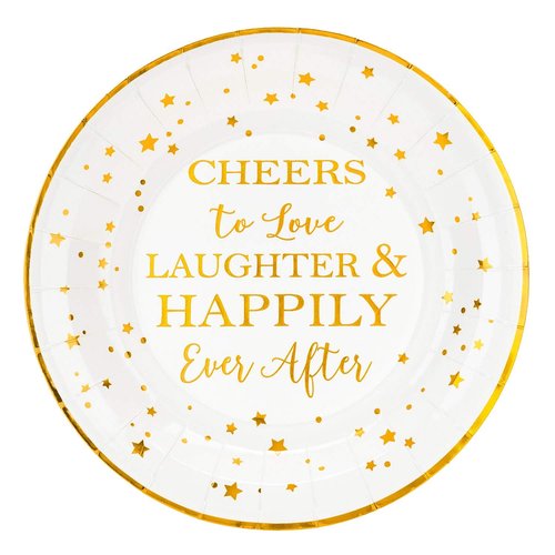 Crisky 50 Counts Cheers to Love Gold Plates for Bridal Shower, Wedding, Engagement, Bachelorett Party Decorations, Dessert, Buffet, Cake Disposable Plates Party Supples, 9" Plate