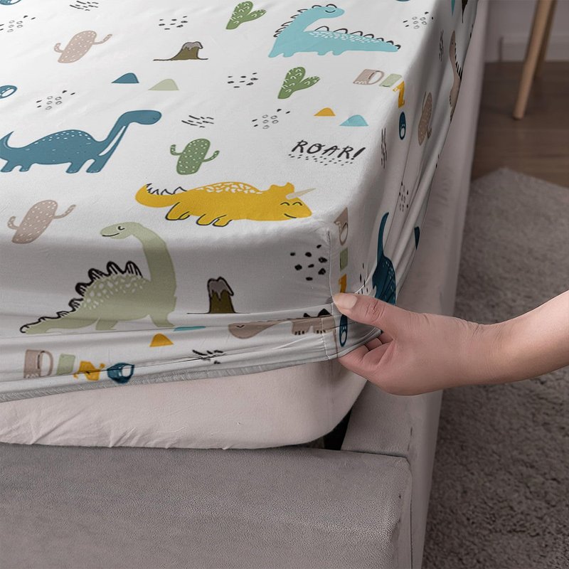 Smell Sunshine Dinosaur Sheets Set 4Pcs for Kids, Cute Dinosaur Printed Sheet Set with 1 Full Sheet and 1 Fitted Sheet + 2 Pillowcases
