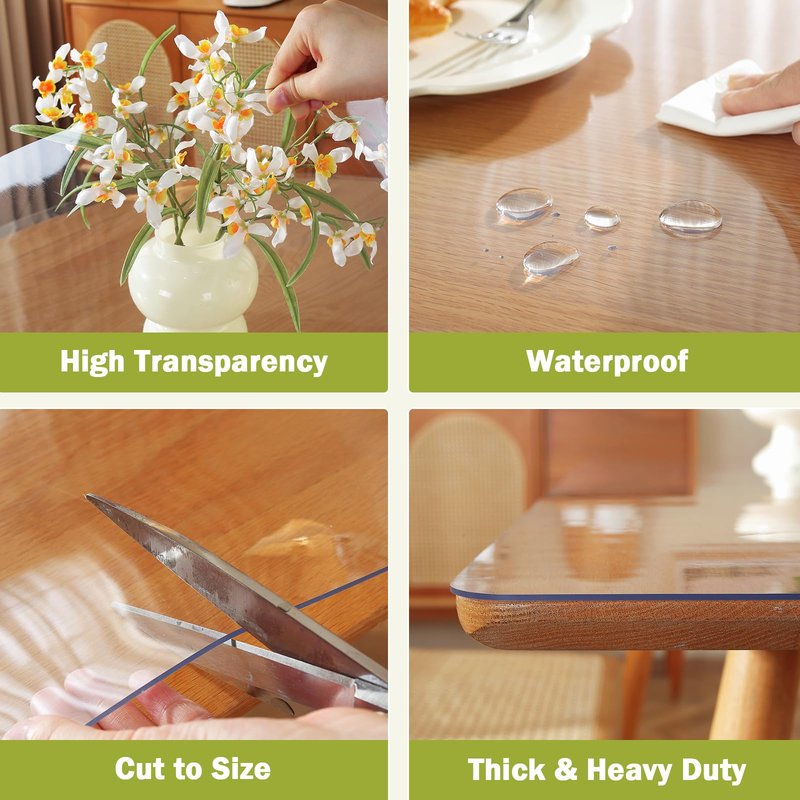 Clear Table Protector 35.4 x 59 Inch, 1.5mm Thick Plastic Table Cover, Waterproof PVC Clear Table Cover Protector, Desk Protector Mat, Writing Desk Pad for Desktop, Coffee & Dining Room Table