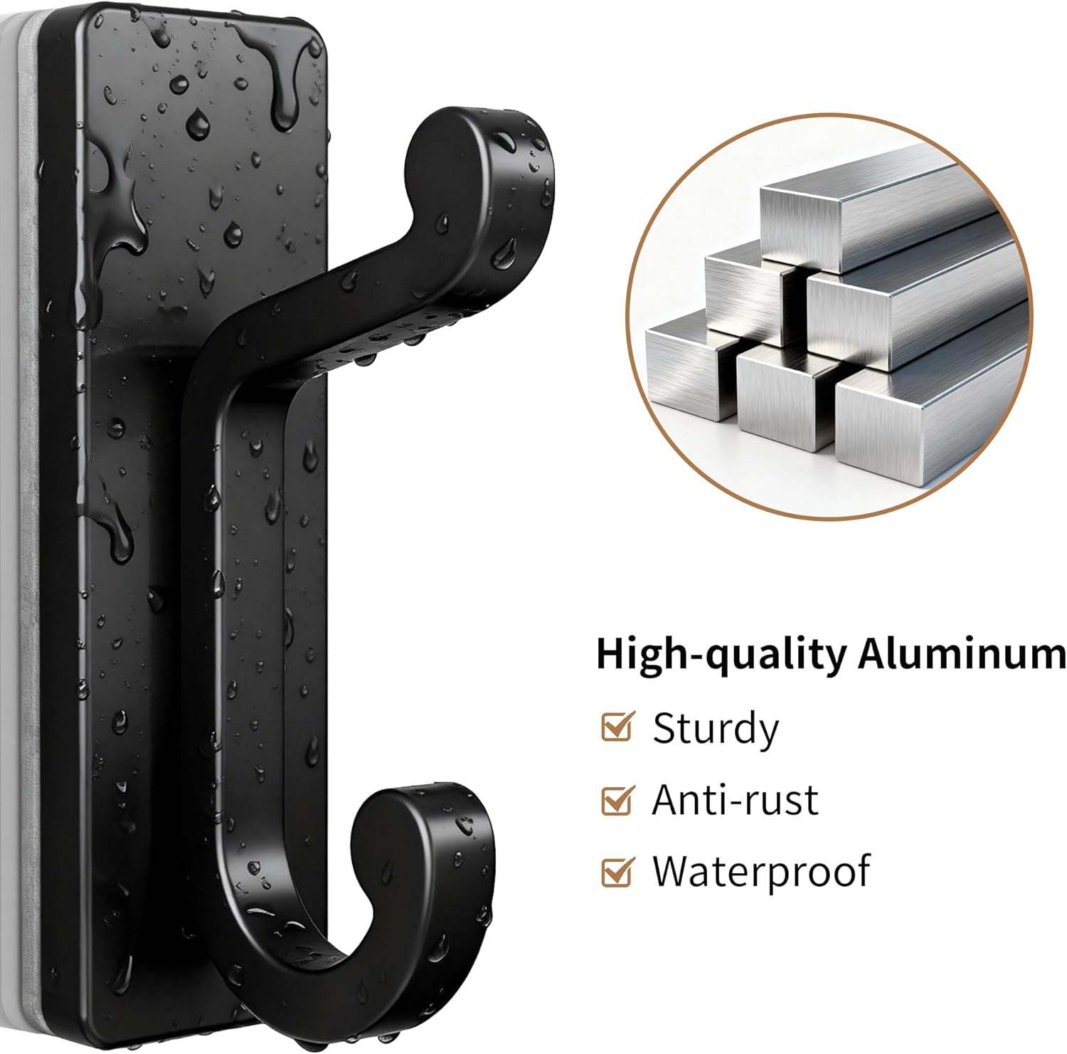 Self Adhesive Wall Hooks - Black Sticky Hangers | Holds 13Lbs for Clothes, Towels & Keys - 4 Pack