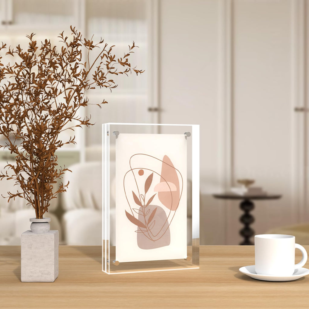 ILYXY 3 Pack Acrylic Frame 8x10, 20% Thicker, 24mm Thick Frameless Clear Picture Frame, Double Sided Magnetic Photo Frame, Free Standing Desktop Display Stand Acrylic Picture Frames