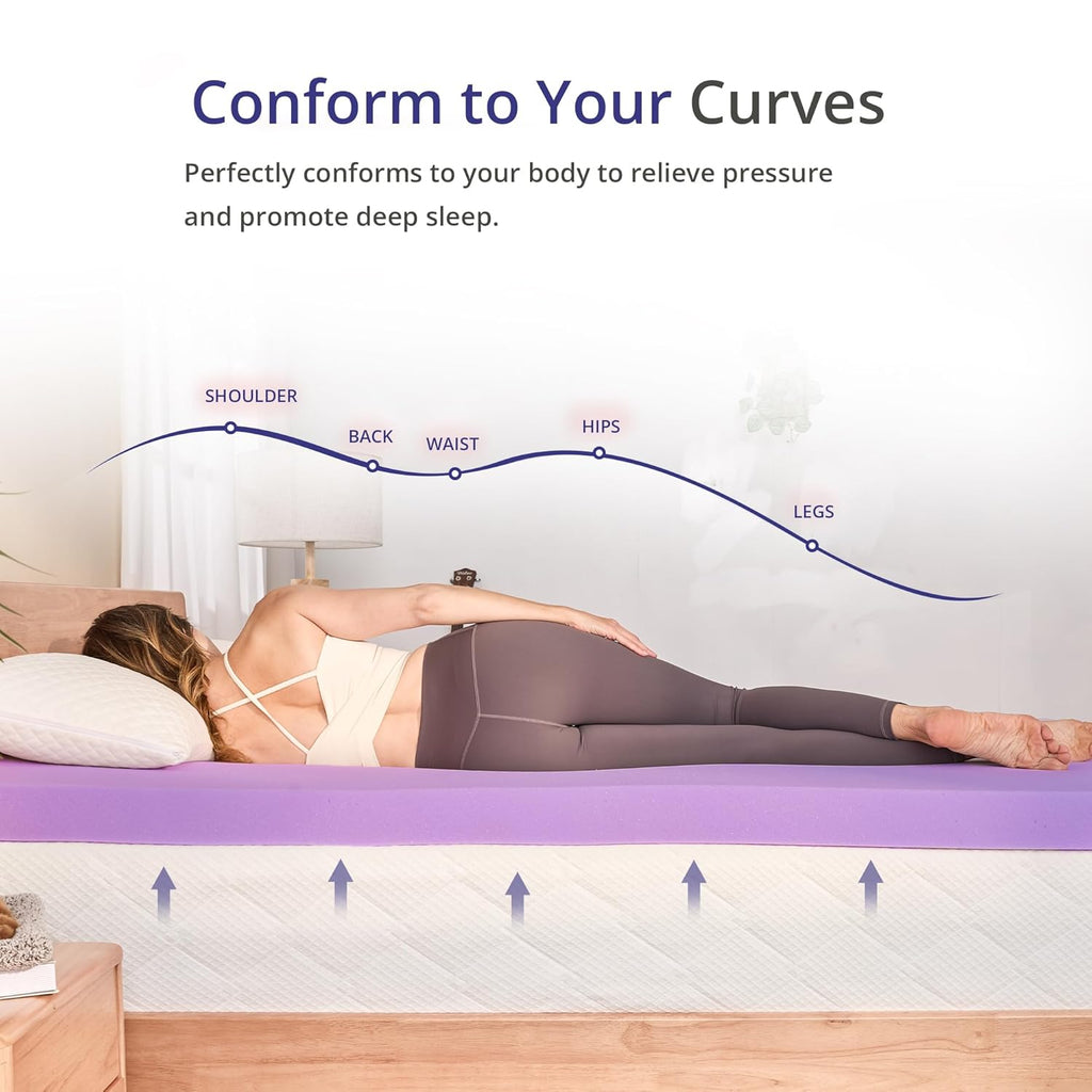 Skiennix Twin Memory Foam Mattress Topper - 2 Inch Lavender Scented, Pressure Relieving, CertiPUR-US Certified, 38"x75"