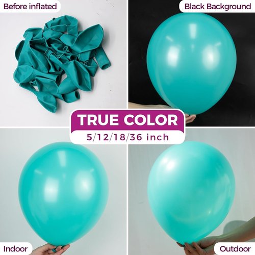 Bezente Teal Giant Balloons - 36 Inch Jumbo Round Turquoise Latex Balloons for Weddings & Parties