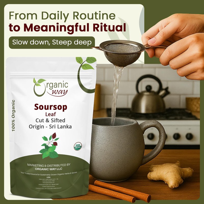 Organic Way Dried Soursop Leaf Coarse Cut (Annona Muricata) - Herbal Tea | Vegan, Non GMO & Gluten Free | Kosher Certified & Resealable Bag | 100% Raw from Sri Lanka (1Lb, 16 Oz)