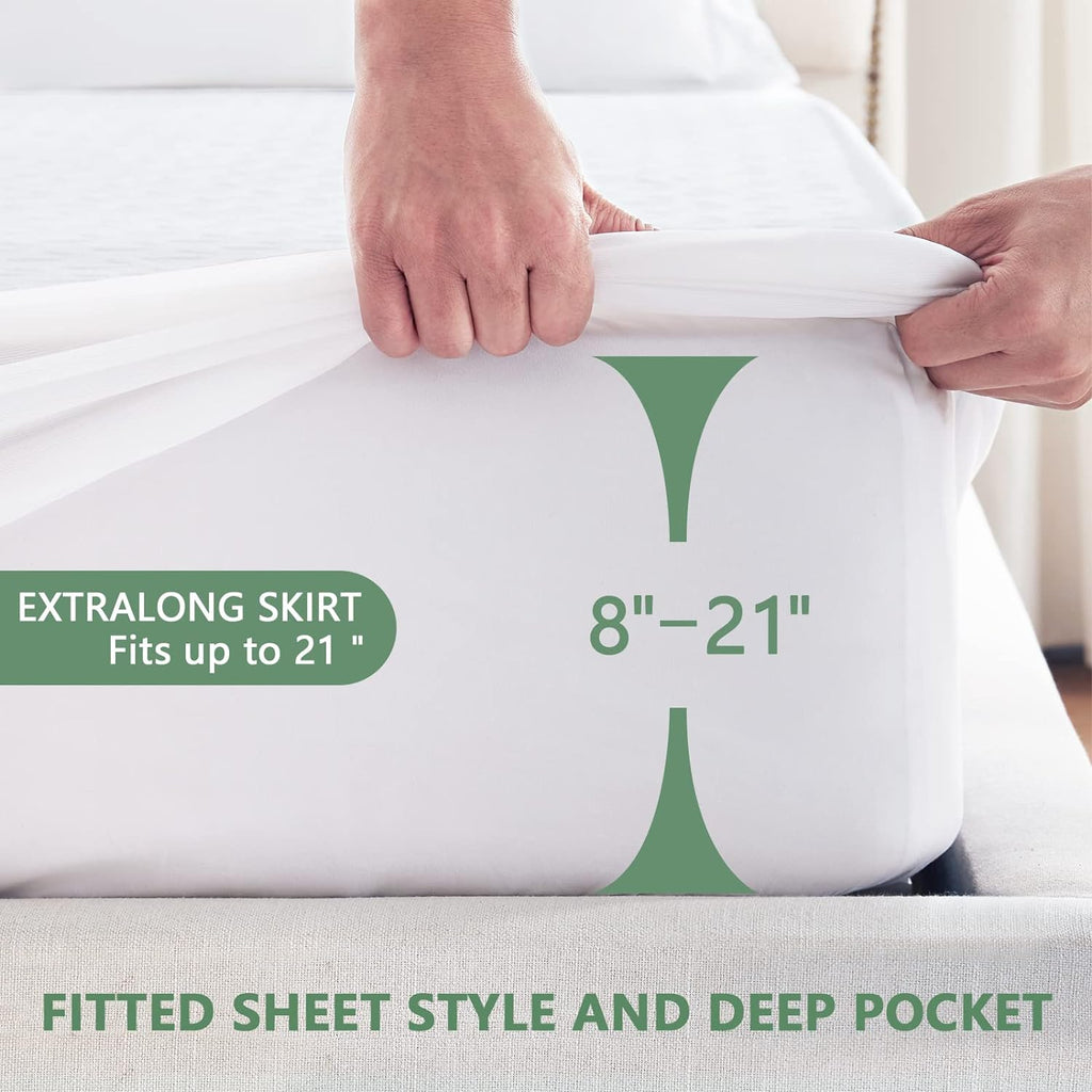 Skiennix Premium Waterproof Mattress Protector - Breathable Cooling Bed Cover, Full Size, White