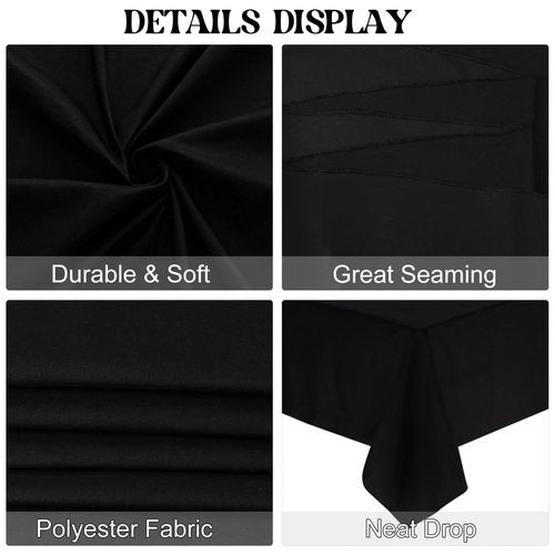 JALANCY 4 Pack Square Table Cloth 70x70 Inch Black Tablecloth Machine Washable Fabric Polyester Table Cover for Dining, Buffet Parties, Picnic, Events, Weddings and Restaurants（Black）