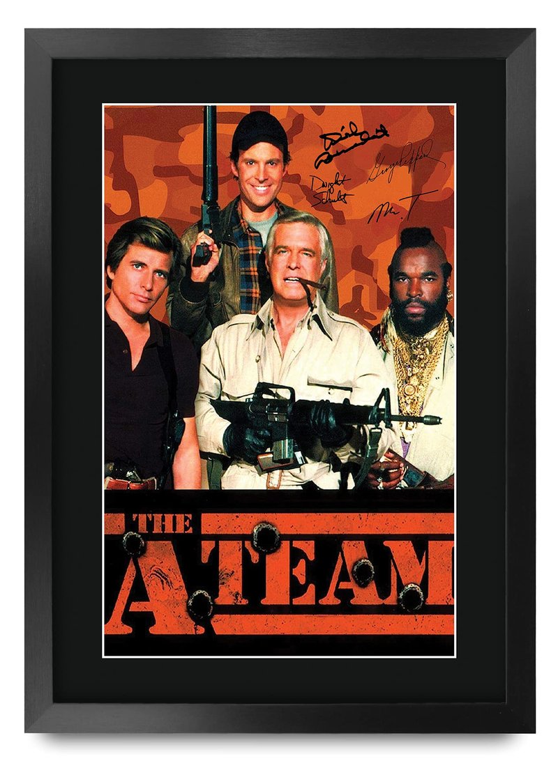 HWC Trading The A-Team George Peppard, Mr T 16 x 12 inch Framed Gifts Printed Signed Autograph Poster for TV Memorabilia Fans - 16" x 12" Framed