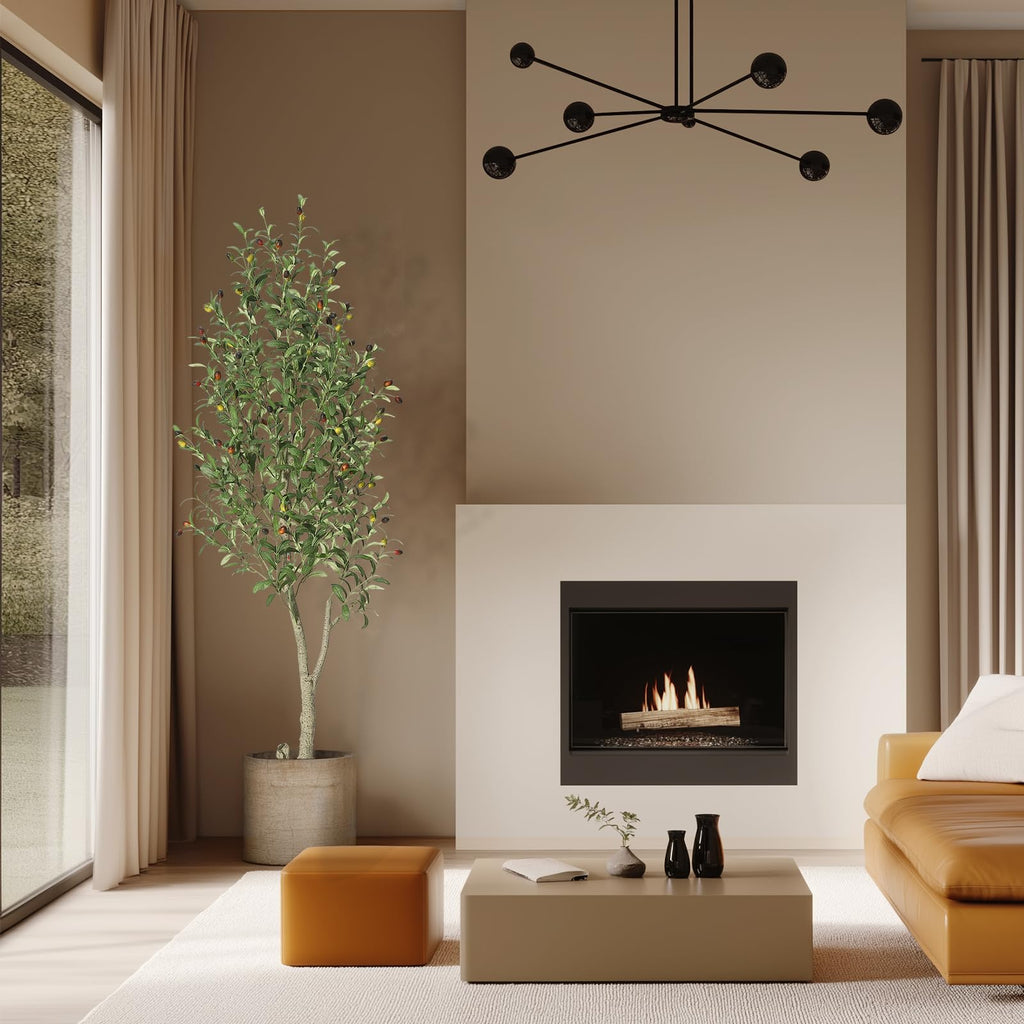 GarveeHome Faux Olive Tree 6 ft, Olive Trees Artificial Indoor with White Planter, Artificial Silk Plants with Green Leaves and Big Fruits for Home Office DéCor Living Room Bedroom Stairs Foyer,1 Pack