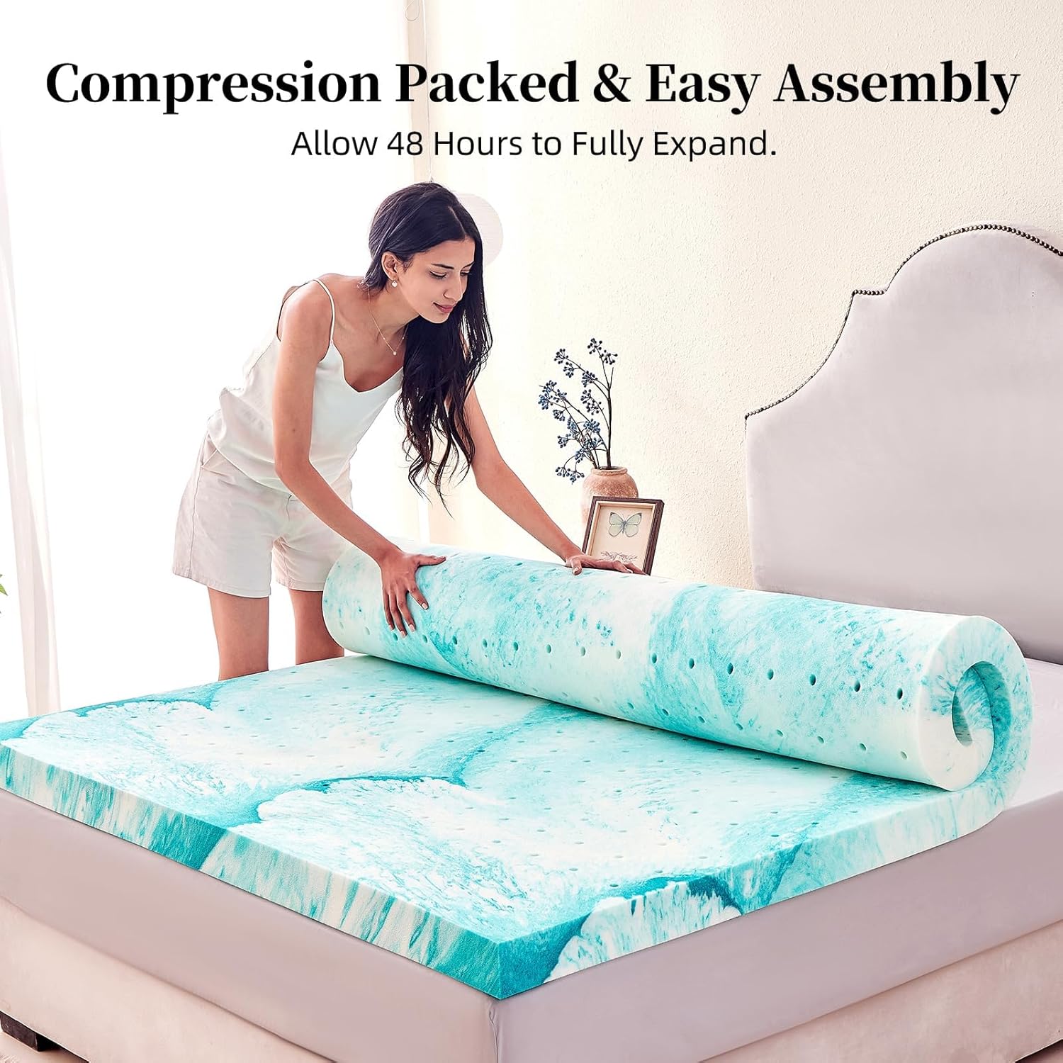 Skiennix 3-Inch Memory Foam Mattress Topper - Gel-Infused for Back Pain Relief | Queen Size 60x80 Inches