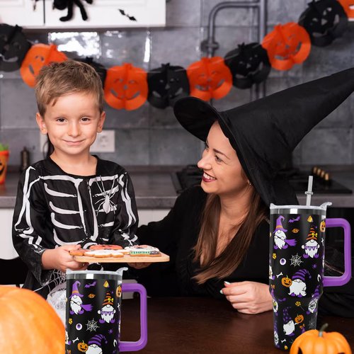 Ceovfoi 40 oz Halloween Gnome Tumbler, Insulated Stainless Steel Travel Mug, Gothic Halloween Gnome Decor Gift for Women