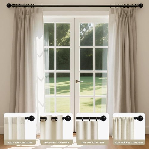 Joydeco Black Curtain Rods - Heavy Duty Adjustable Design for Windows 32-120 Inches | 1 Inch Diameter