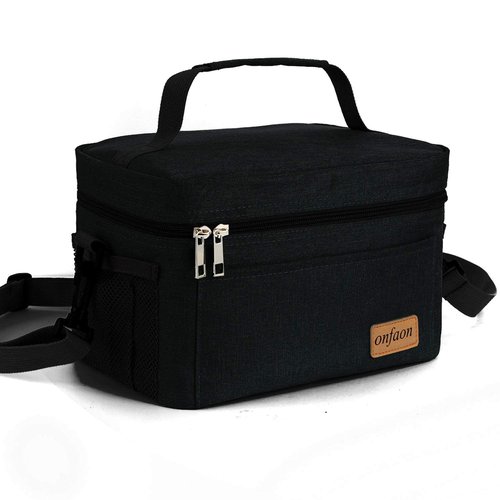 ONFAON Lunch Bag for Men/Women, Insulated Reusable Lunch Box Leakproof Cooler Tote Bag Freezable with Adjustable Shoulder Strap for Office Work Picnic Beach(Black)