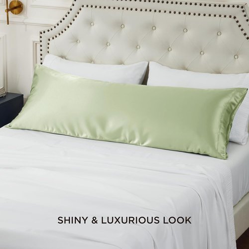 Bedsure Body Pillow Cover - 20x54 Inches Sage Green Satin for Hair & Skin, Cooling & Silky Design