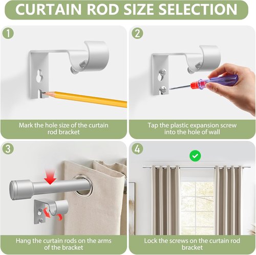 Adjustable 5/8” Diameter Silver Curtain Rods by [Brand Name] | 30-60 Inch for 30-54 Inch Windows
