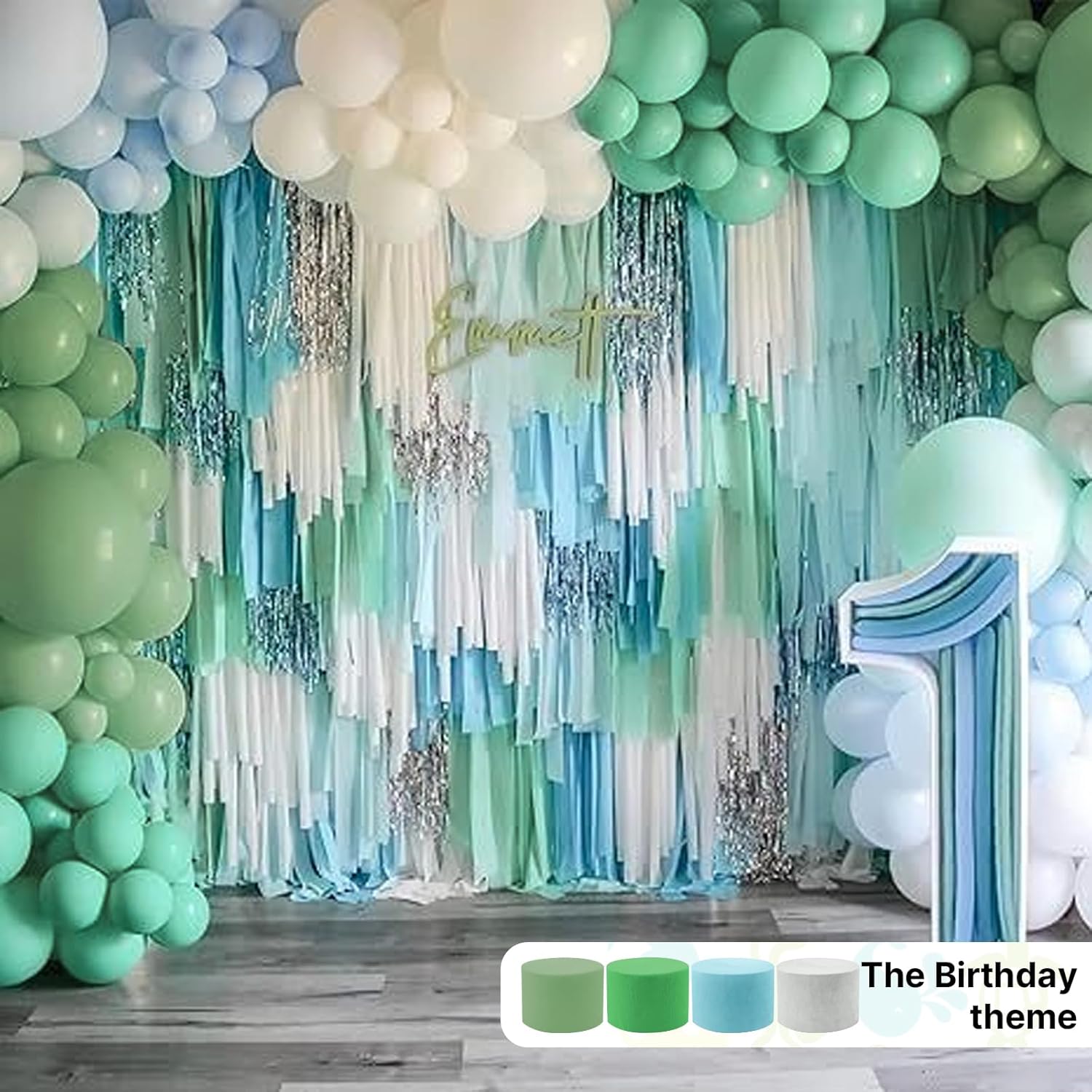 PartyWoo Crepe Paper Streamers - Sage Green & Eucalyptus | 4 Pcs, 328 Ft for Birthday & Baby Shower Decor