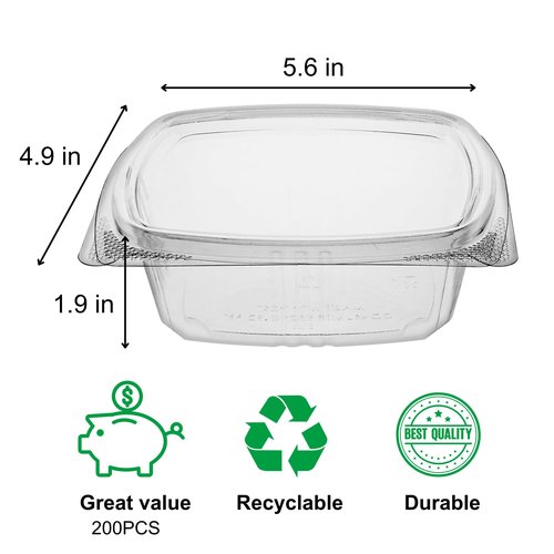 KODA CUP 12oz RPET Clear Hinged Lid Deli Container - 200Pcs