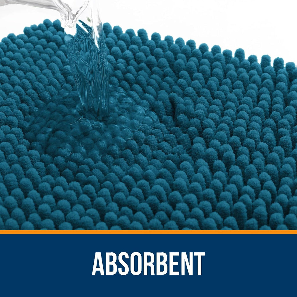 OLANLY Bathroom Runner Rugs - Soft Absorbent Chenille Bath Mats | Quick Dry, Machine Washable, 47x24 in Peacock Blue