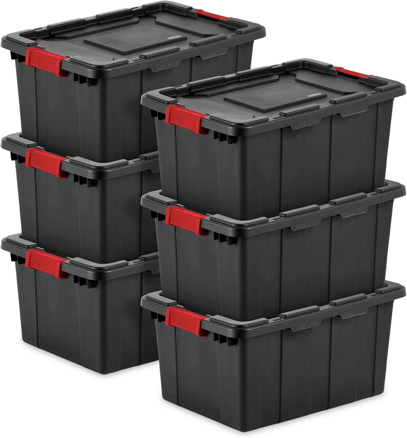 Sterilite 6-Pack Industrial Tote - Heavy-Duty Plastic Storage Bins with Lids | 15 Gallon, Black