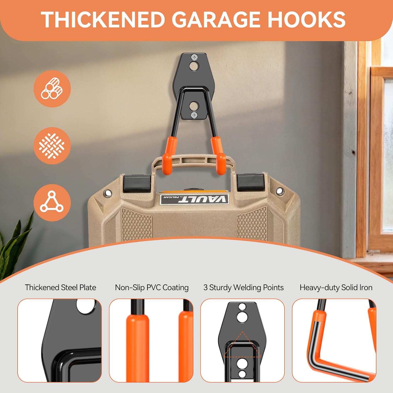 Skiennix Heavy Duty Garage Hooks - 14 Pack Utility Steel Wall Mount Tool Organizer for Bikes, Ladders & Garden Tools
