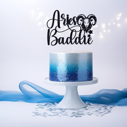 Aries Baddie Cake Topper - Zodiac Birthday Decor with Black Glitter | Perfect for March & April Celebrations