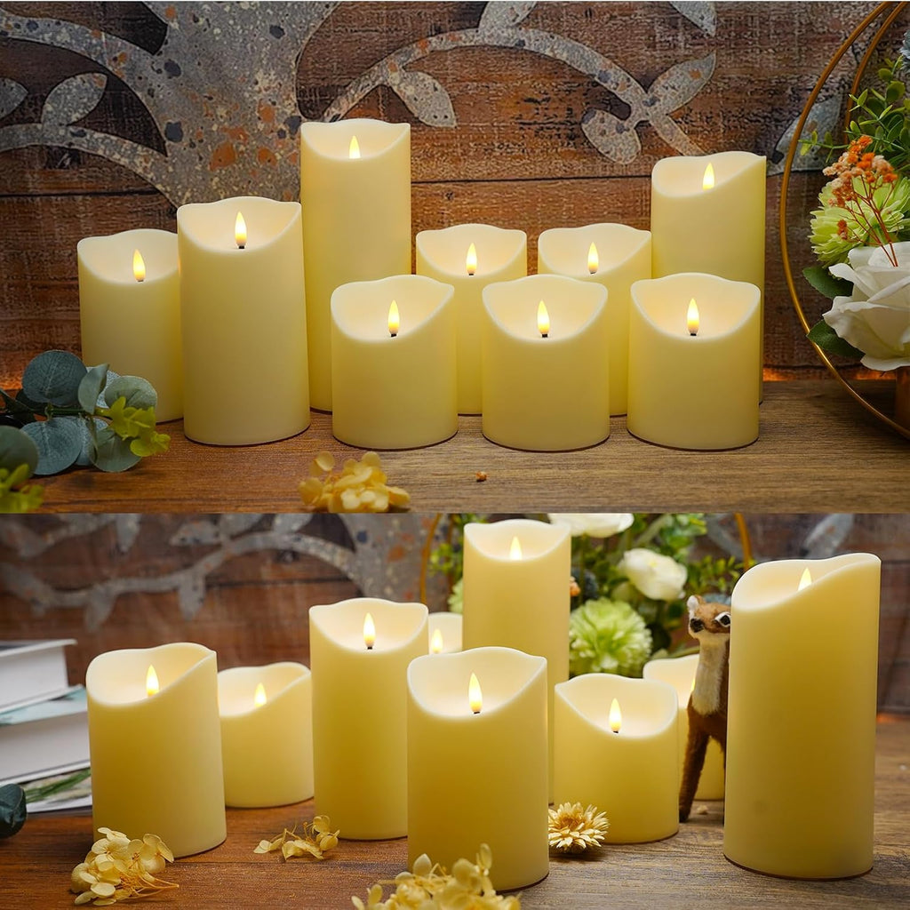 Nimiko Flameless Candles Set of 9 - Remote-Controlled LED Candles with Timer | Realistic Flickering Effect (Ivory)