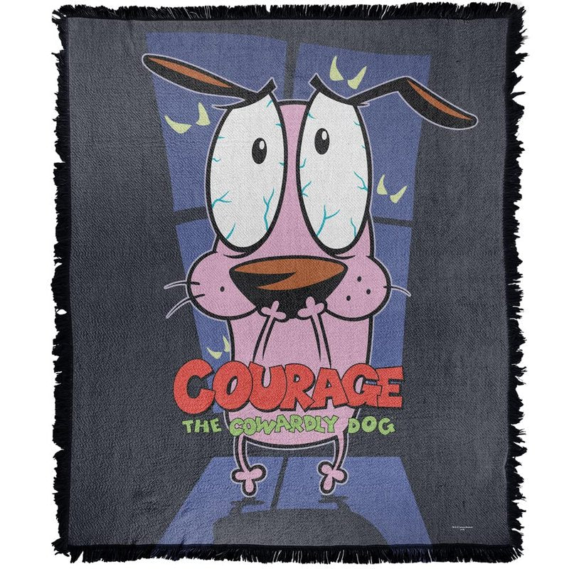LOGOVISION Courage The Cowardly Dog Blanket, 50"x60" Window Woven Tapestry Cotton Blend Fringed Throw