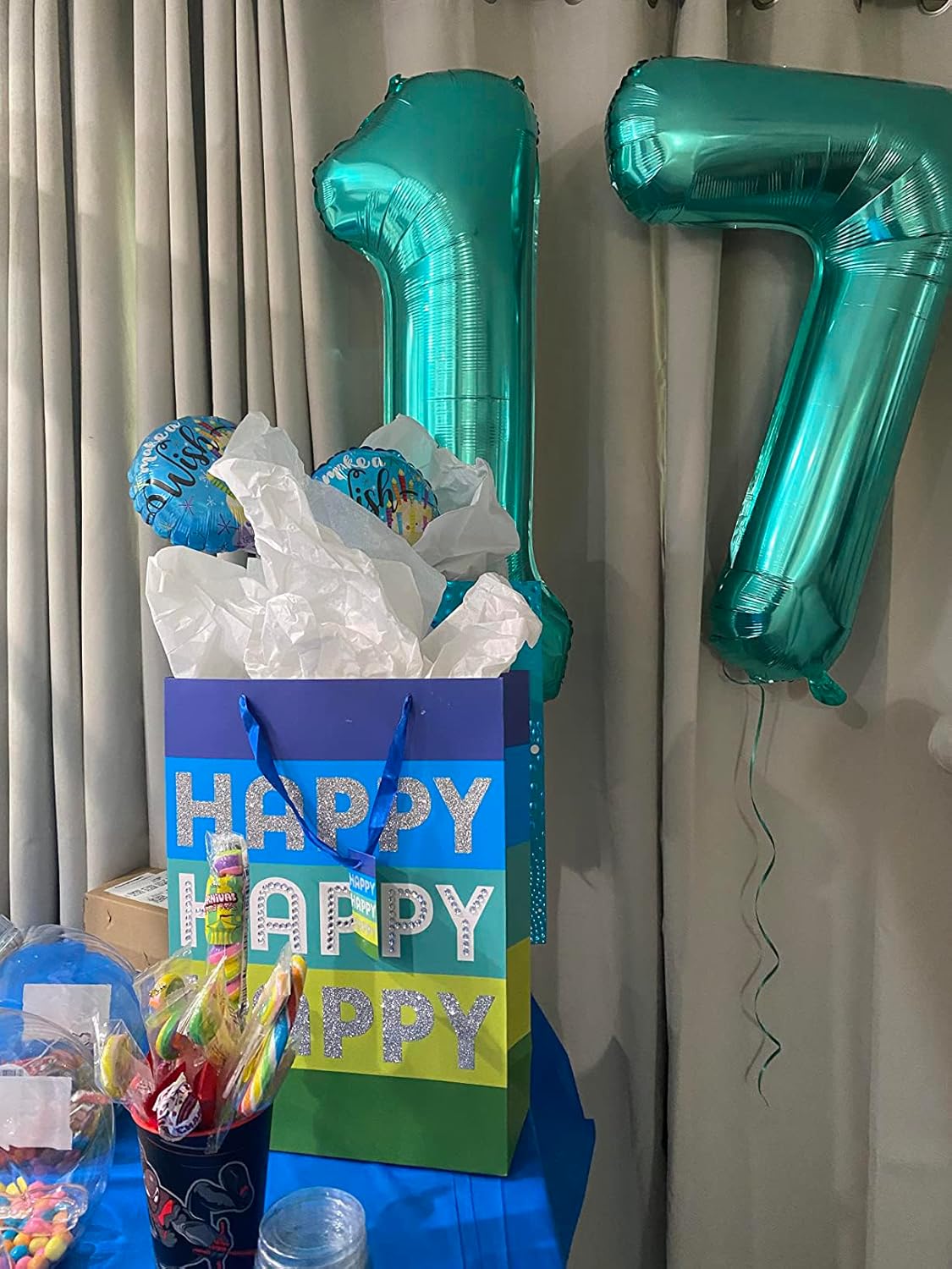 Number 7 Balloon by [Brand Name] - 40 Inch Blue-Green Birthday Decoration for All Ages
