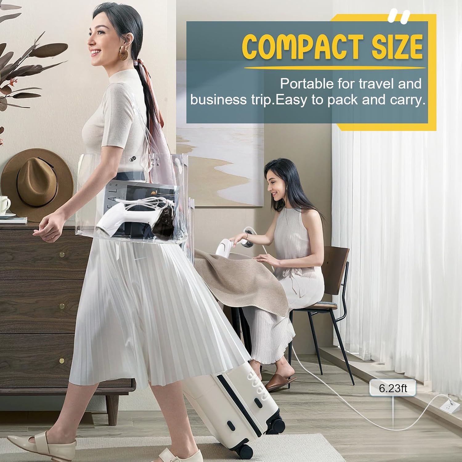 Rolipo Handheld Clothes Steamer - 1200W Fast Wrinkle Remover with 360ml Water Tank | Portable & Ideal for Travel, Home, Office - White