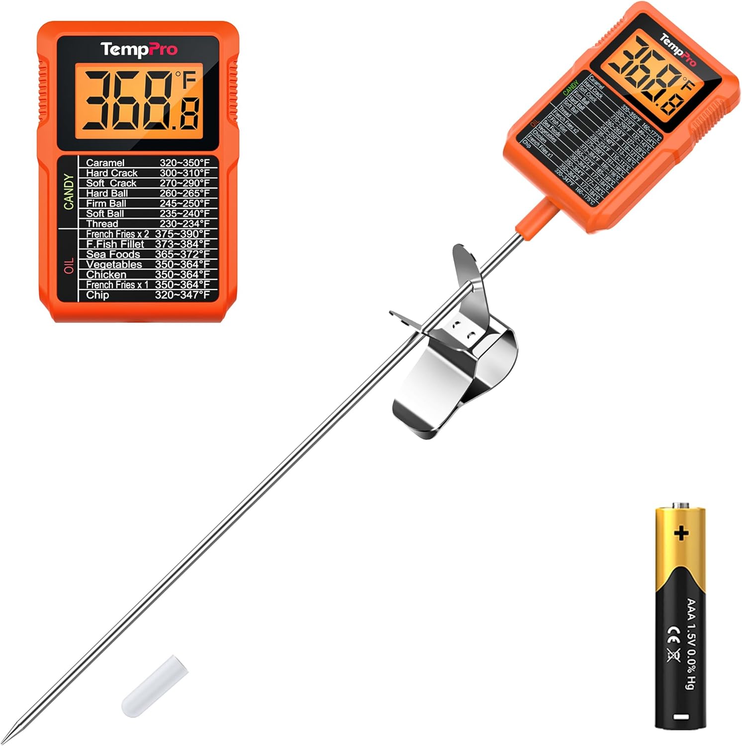 TempPro Waterproof Digital Candy Thermometer - Instant Read 10" Long Probe for Cooking & BBQ
