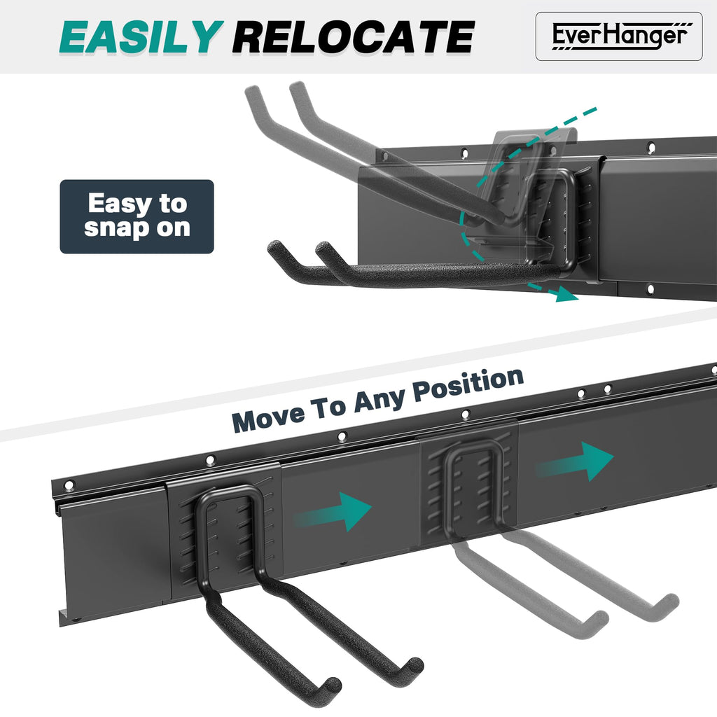 EVERHANGER Garage Tool Storage Organizer, Wall Mount Garden Tool Rack Organization, Heavy Duty Folding Chair Hangers with 12 Adjustable Hooks, Max Load 900lb, 96inch