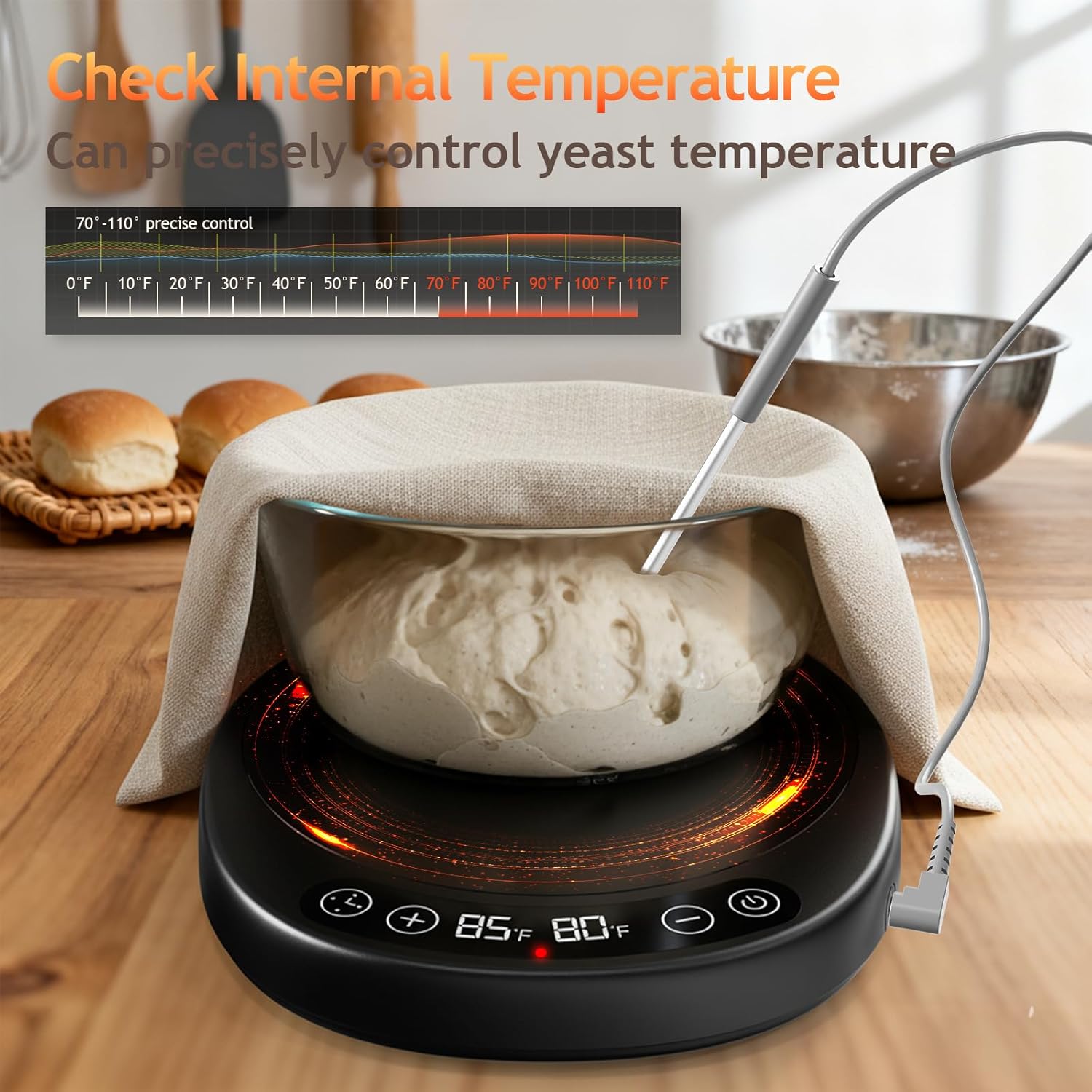 SourKeeper 2-in-1 Sourdough Starter Warmer Pro - 2026 Upgrade with Temp Probe & 24H Timer, Black