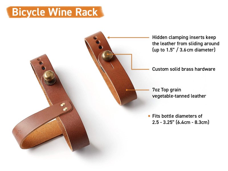 The Bicycle Wine Rack - Bike Bottle Holder and Carrier for Picnics - Handmade Leather Accessory (Black)