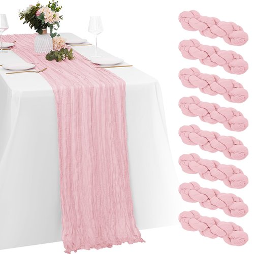 8 Pack Light Pink Cheesecloth Table Runners 20x120 Inch Gauze Table Runner Cheese Cloth 10FT Pink Table Runner Rustic Sheer Runner for Wedding Birthday Party Baby Shower Table Decor