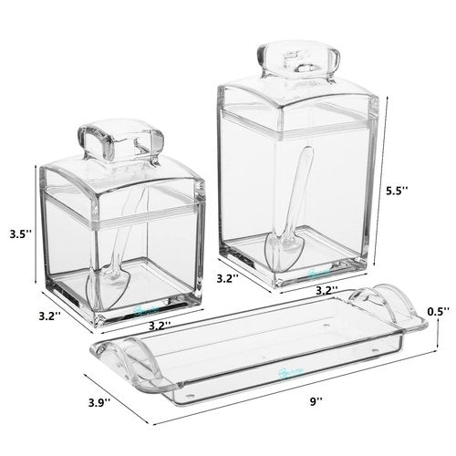 Beautyflier Sugar Bowl with Lid and Spoon and Rack, 2PCS Clear Acrylic Sugar Container for Coffee Bar Accessories, Tea, Kitchen Baking Countertop Canisters, 10/17oz Container Jar Dispenser Holder
