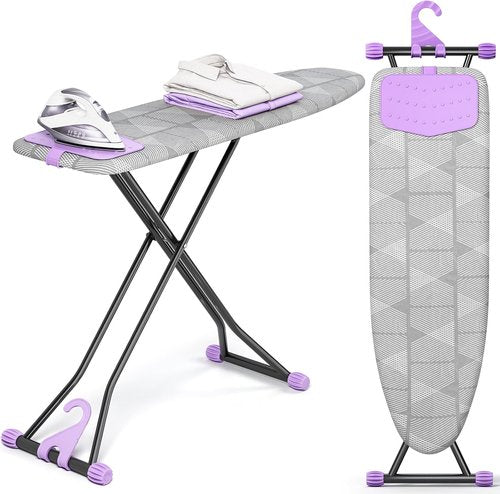 KINGBOARD Compact Ironing Board - Heat Resistant Cover, 7 Height Adjustable, Foldable | 13x43 Grey
